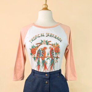 New Mishchief made Tropical Serenade Raglan Tee in White x Peach